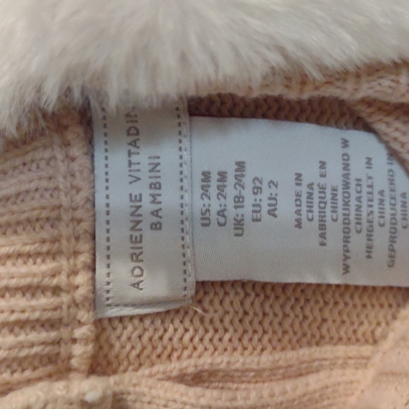 Adrienne‎ Vittadini Bambini 2 Piece Pink Sweater Dress/White Fur Vest Girls 24M - Picture 2 of 6